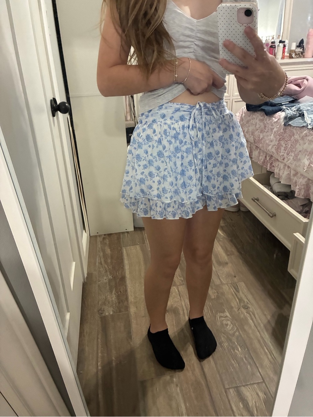 Altar'd State Blue and White Floral Mini Skirt